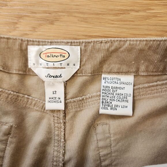 Talbots Chino Pants Womens 12 Corduroy High Waist Straight Wide Leg Khaki 32x29 - Picture 3 of 11